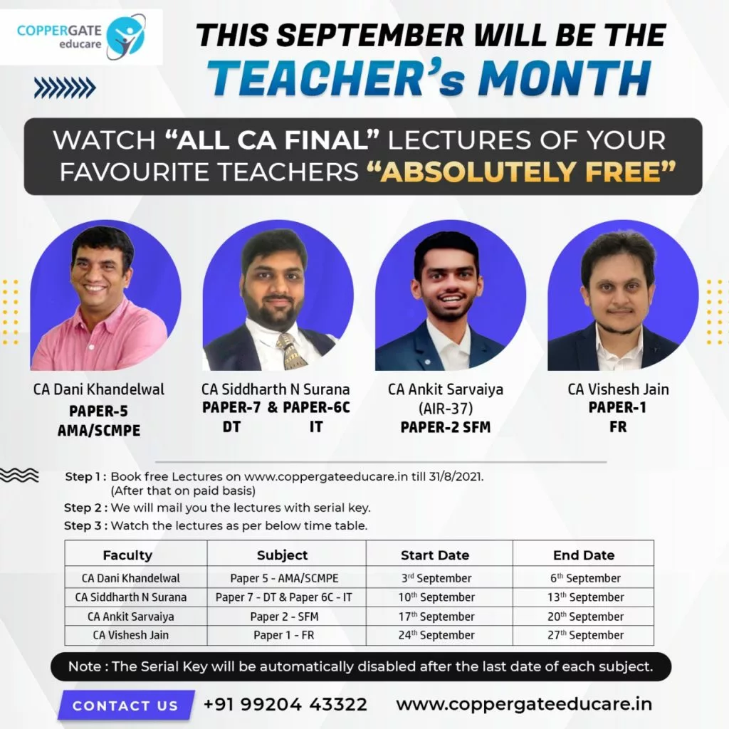 Teacher’s Day Month Offer Watch All CA – Final Full Course Lectures of your Favorite Teachers Absolutely Free